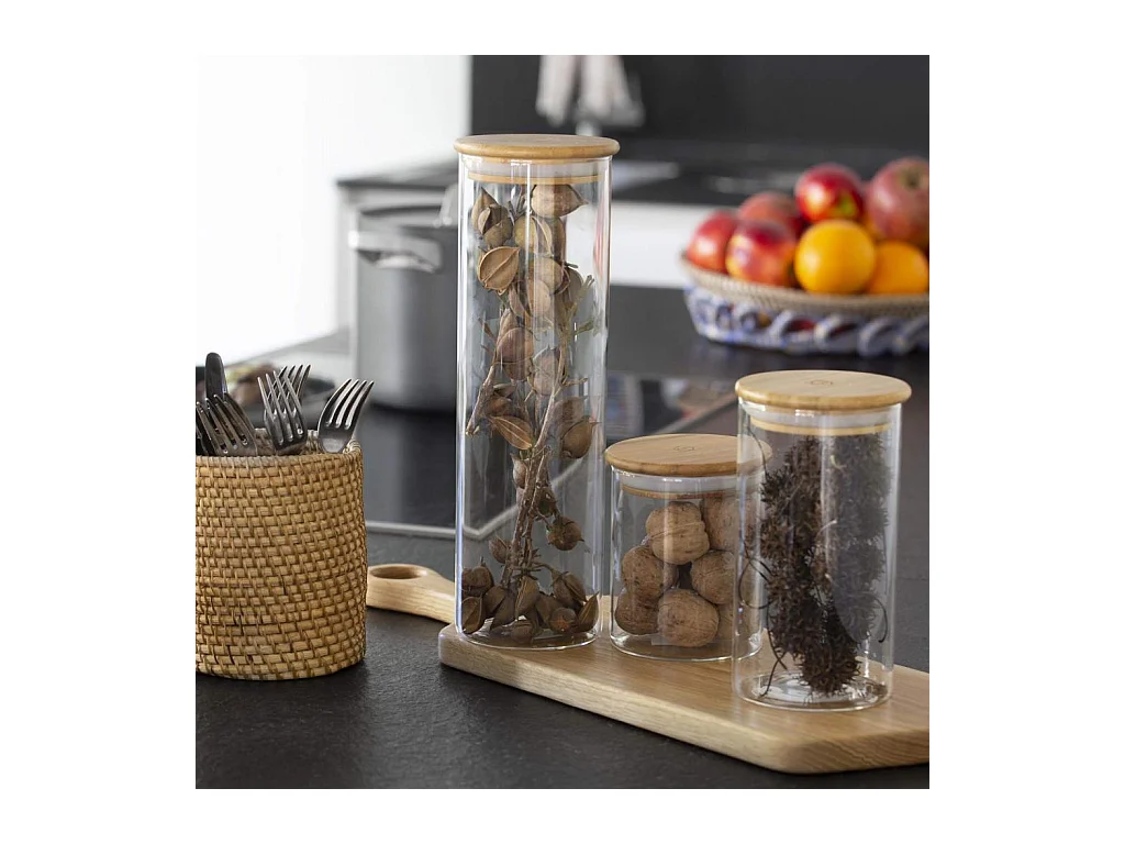 Habitat - Bocal en verre et bambou - 10 x 31 cm - Ferm