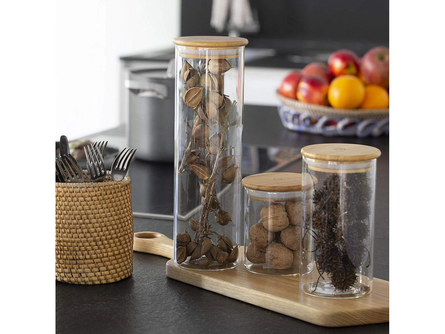 Habitat - Bocal en verre et bambou - 10 x 31 cm - Ferm