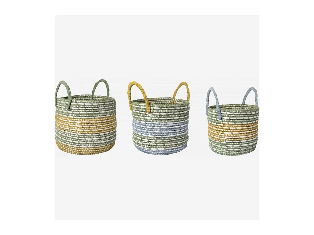 Habitat - Lot de 3 paniers de rangement en rotin et coton - Multicolore - Agrid