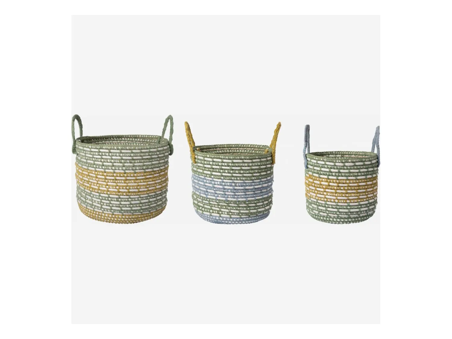 Habitat - Lot de 3 paniers de rangement en rotin et coton - Multicolore - Agrid