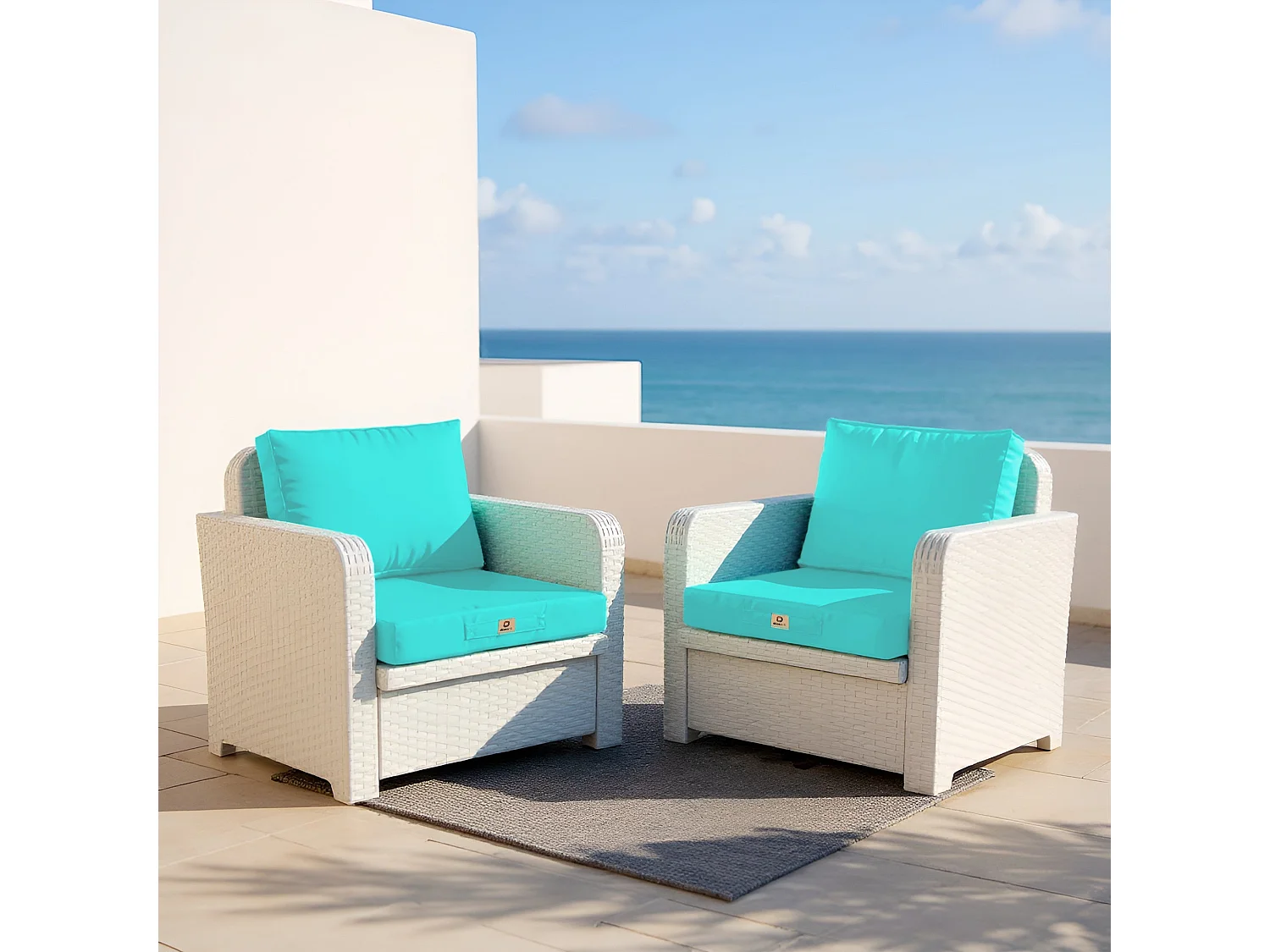 Coussins pour salon de jardin déhoussable 60x70cm Bleu caraïbes