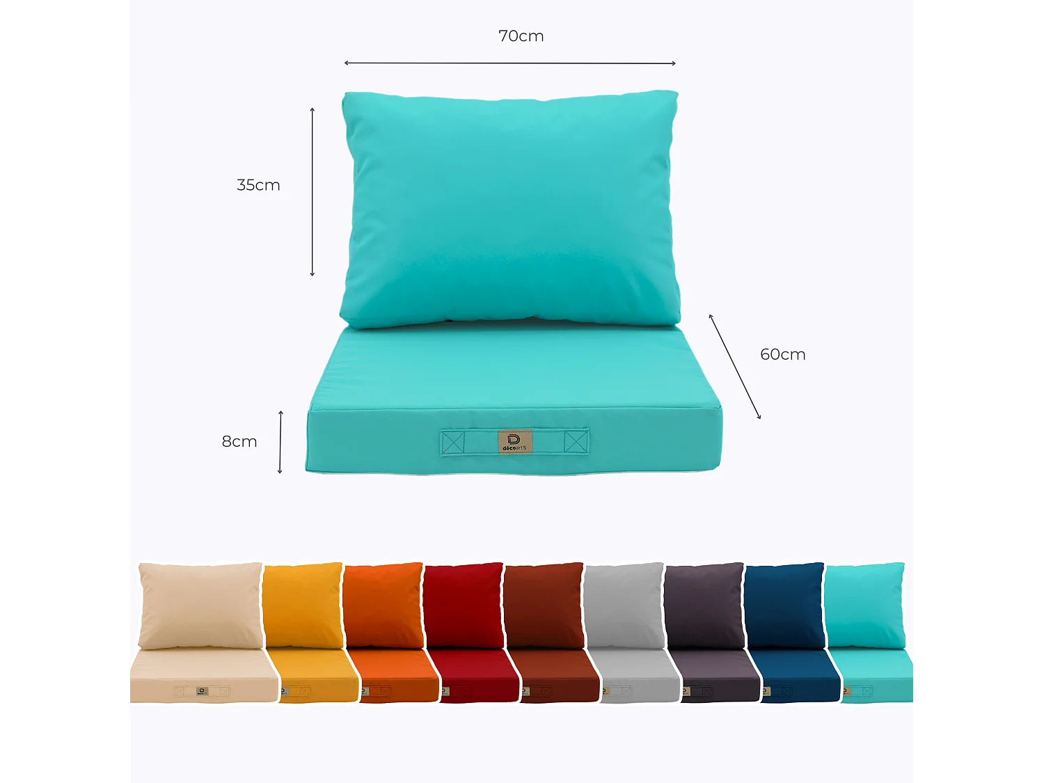 Coussins pour salon de jardin déhoussable 60x70cm Bleu caraïbes