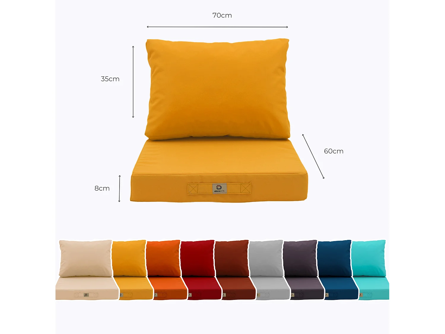 Coussins pour salon de jardin déhoussable 60x70cm Jaune