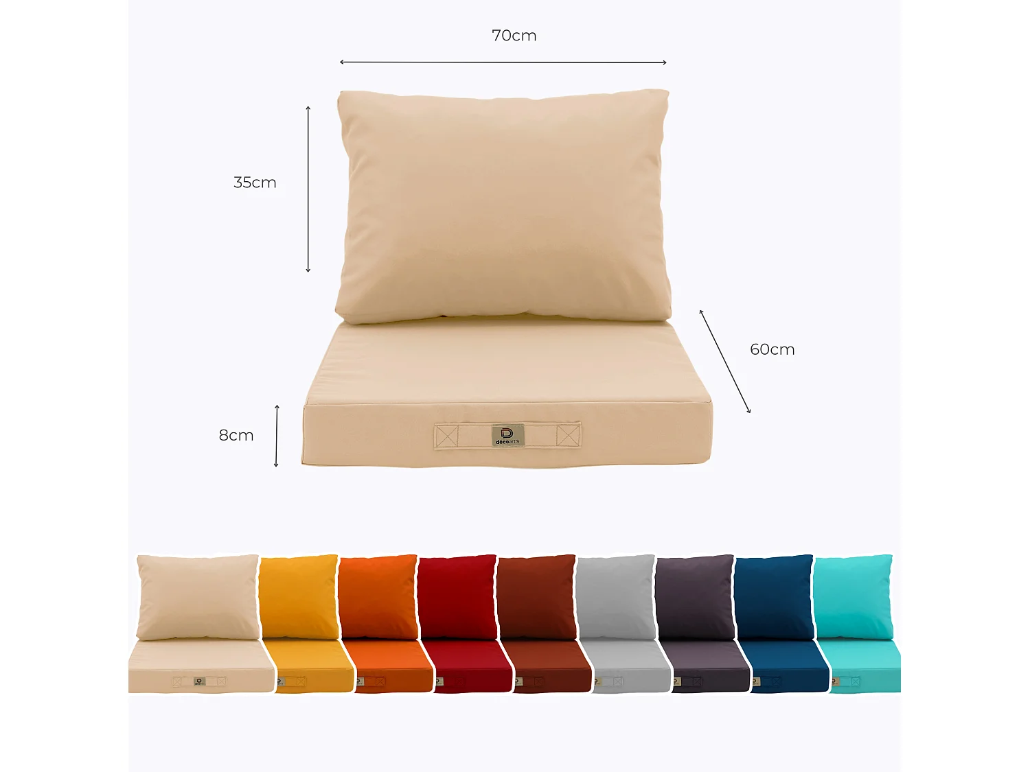 Coussins pour salon de jardin déhoussable 60x70cm Beige
