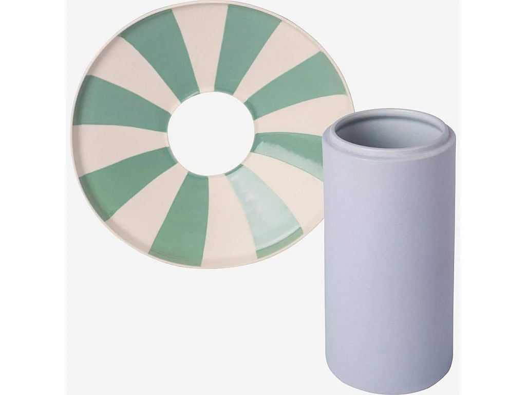 Habitat - Vase en grès - 21 x 16 cm - Rayures vertes - Design by Chloé Le Cam - Ulo