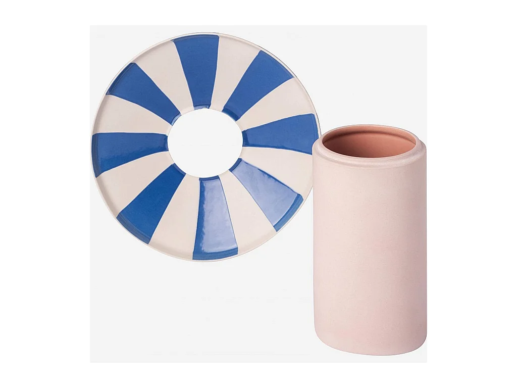 Habitat - Vase en grès - 21 x 19 cm - Rayures bleues - Design by Chloé Le Cam - Ulo