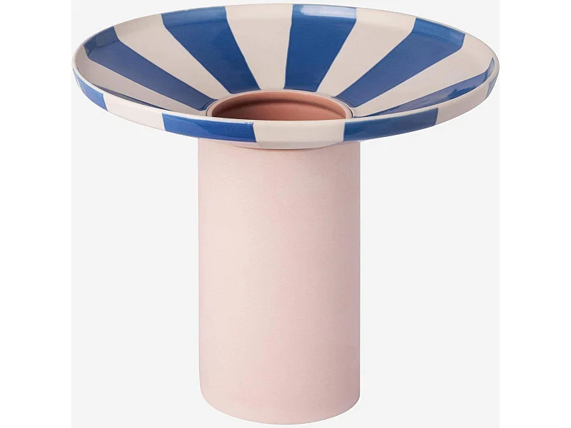 Habitat - Vase en grès - 21 x 19 cm - Rayures bleues - Design by Chloé Le Cam - Ulo