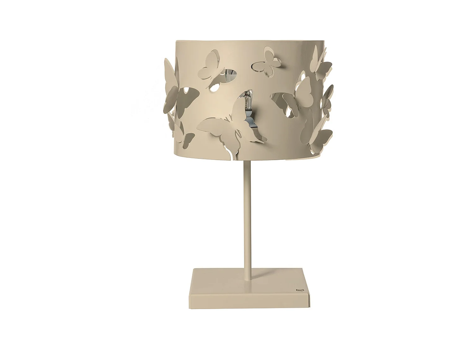 Lampe de table Farfallosa 20x20x37,2 cm en fer perforé avec papillons en relief Effet lumineux Douille E27 Made in Italy Crème