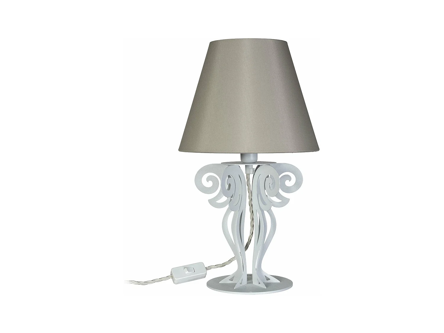 Lampe de table Circeo Ø24x40 cm Base en fer blanc en marbre et abat-jour en tissu sable Douille E27 (ampoule exclue)