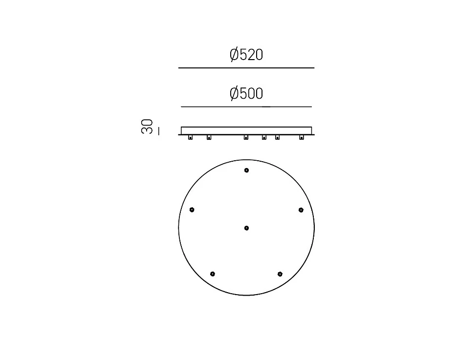 Rosace plafond ronde laiton IP20 Alice – base pour suspension moderne, 6 trous, connexion centrale, installation facile