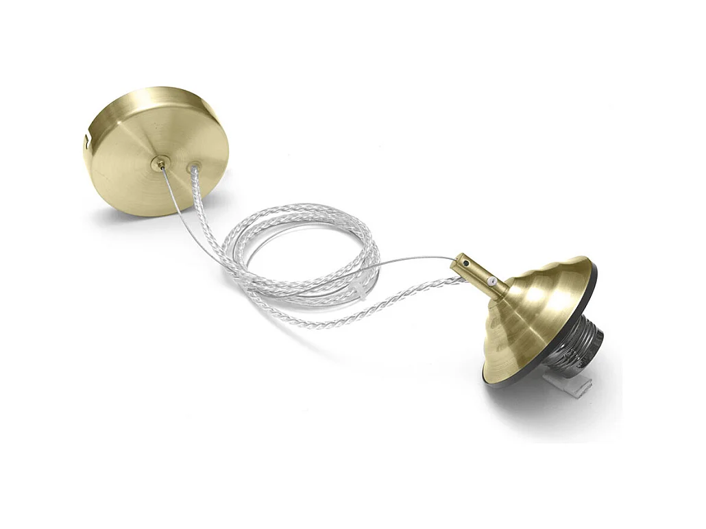 Alice – Kit suspension V/P E27 avec rosace laiton, câble tressé, cache douille, max 1x60W, IP20, design moderne