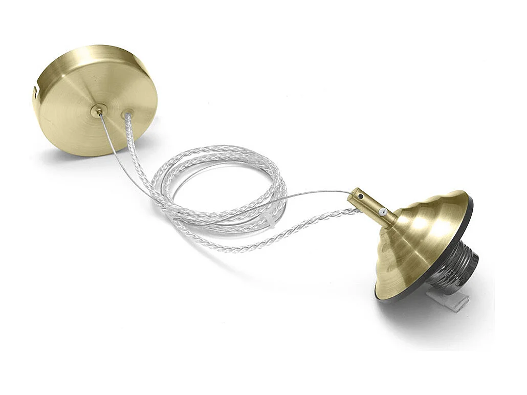 Alice – Kit suspension V/P E27 avec rosace laiton, câble tressé, cache douille, max 1x60W, IP20, design moderne