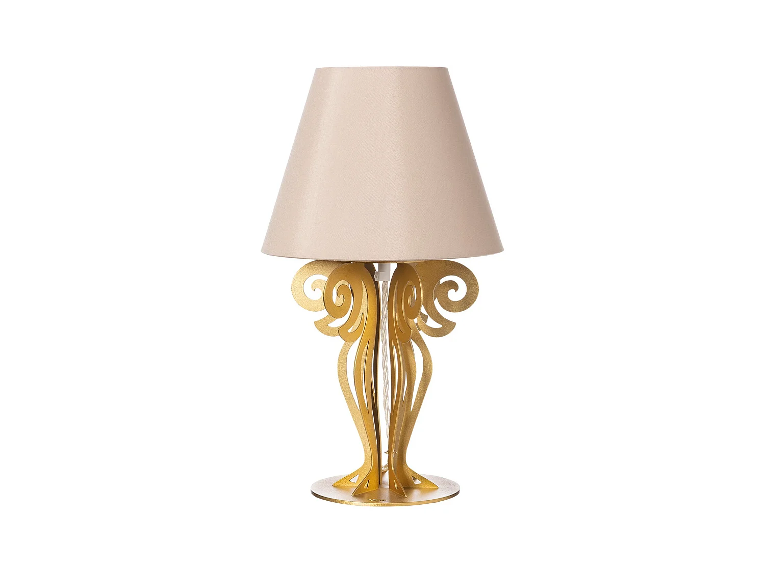 Abat-jour da tavolo Circeo Ø24x40 cm Base in ferro color oro trasparente e paralume in tessuto sabbia Made in Italy Attacco E27 (lampadina esclusa)