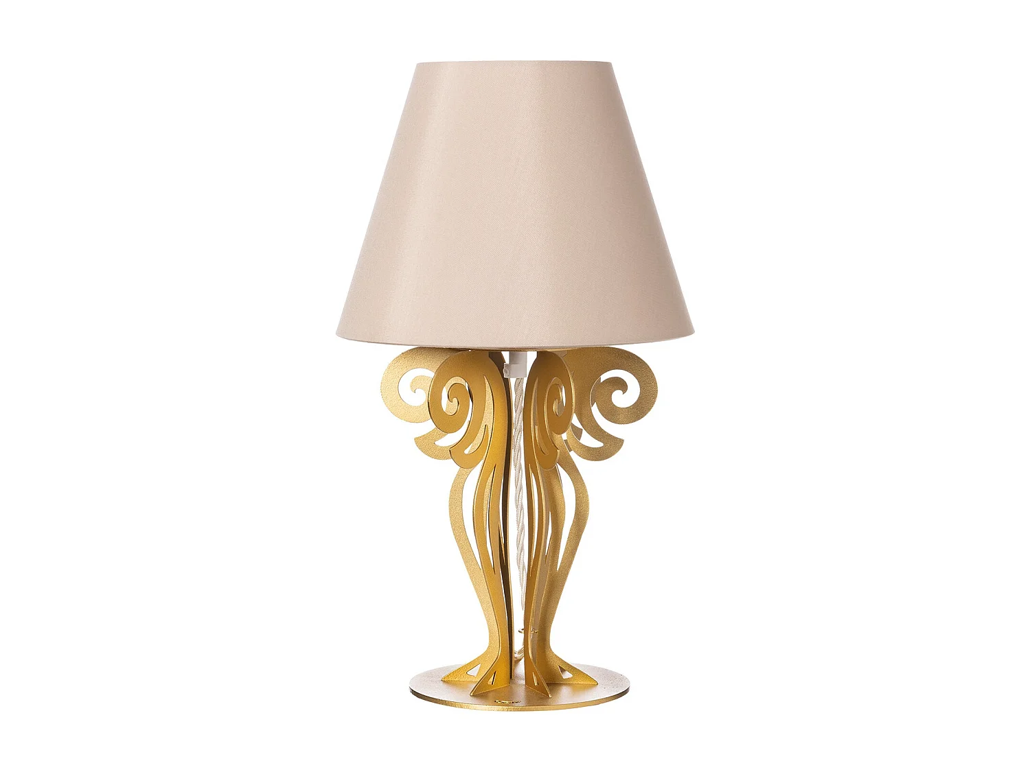 Lampe de table Circeo Ø24x40 cm Base en fer transparent doré et abat-jour en tissu sable Douille E27 (ampoule exclue)