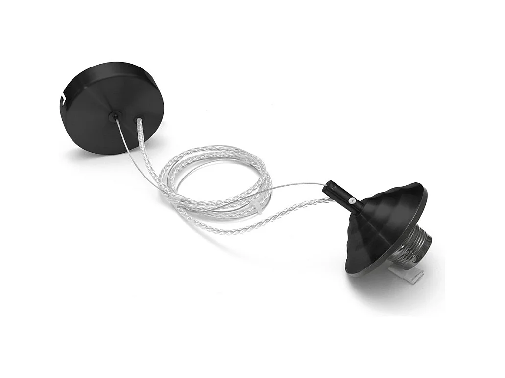 Alice - Kit de suspension pour ampoule Alice V/P E27 avec rosace noire, câble tressé transparent et cache douille 1XE27 max 1X60W