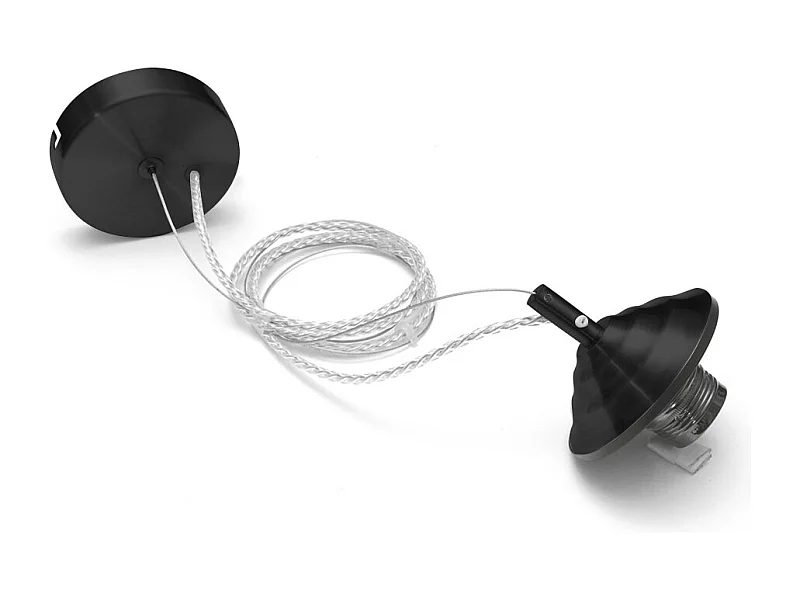 Alice - Kit de suspension pour ampoule Alice V/P E27 avec rosace noire, câble tressé transparent et cache douille 1XE27 max 1X60W