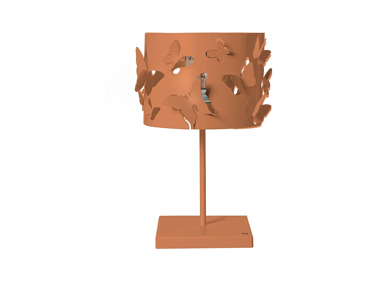 Lampe de table Farfallosa 20x20x37,2 cm en fer perforé avec papillons en relief Effet lumineux Douille E27 Made in Italy Pêche