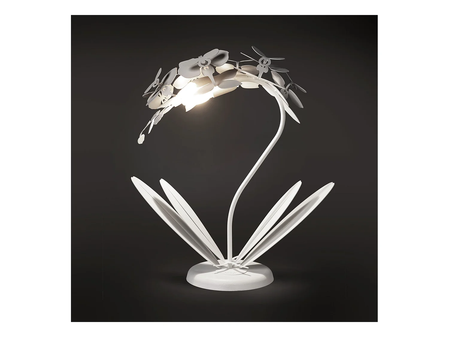 Petite lampe de table Orchidea 38x20x57 cm en fer découpé au laser Design floral moderne Connexion E14 Made in Italy Or