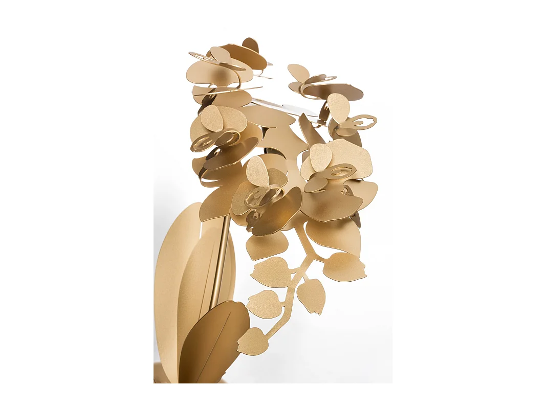 Lampada da tavolo Orchidea piccola 38x20x57 cm in ferro tagliato laser Design floreale moderno Attacco E14 Made in Italy Oro