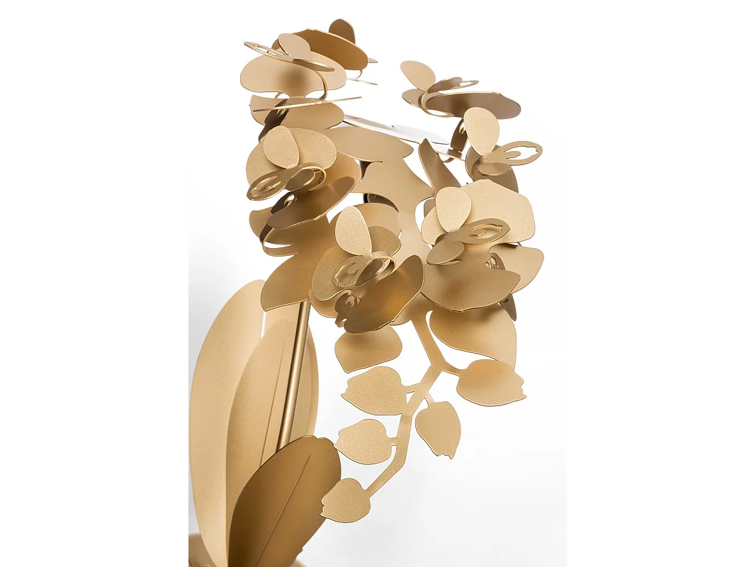 Petite lampe de table Orchidea 38x20x57 cm en fer découpé au laser Design floral moderne Connexion E14 Made in Italy Or