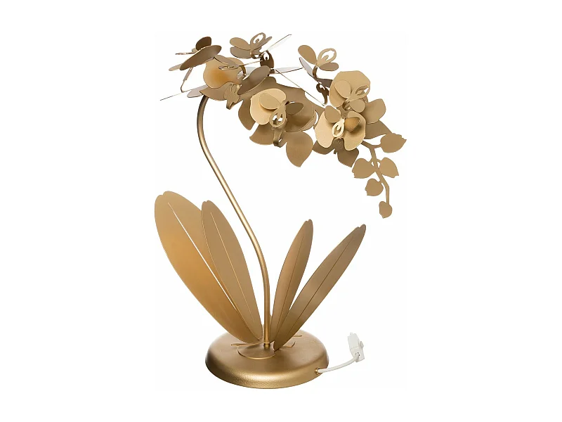 Lampada da tavolo Orchidea piccola 38x20x57 cm in ferro tagliato laser Design floreale moderno Attacco E14 Made in Italy Oro