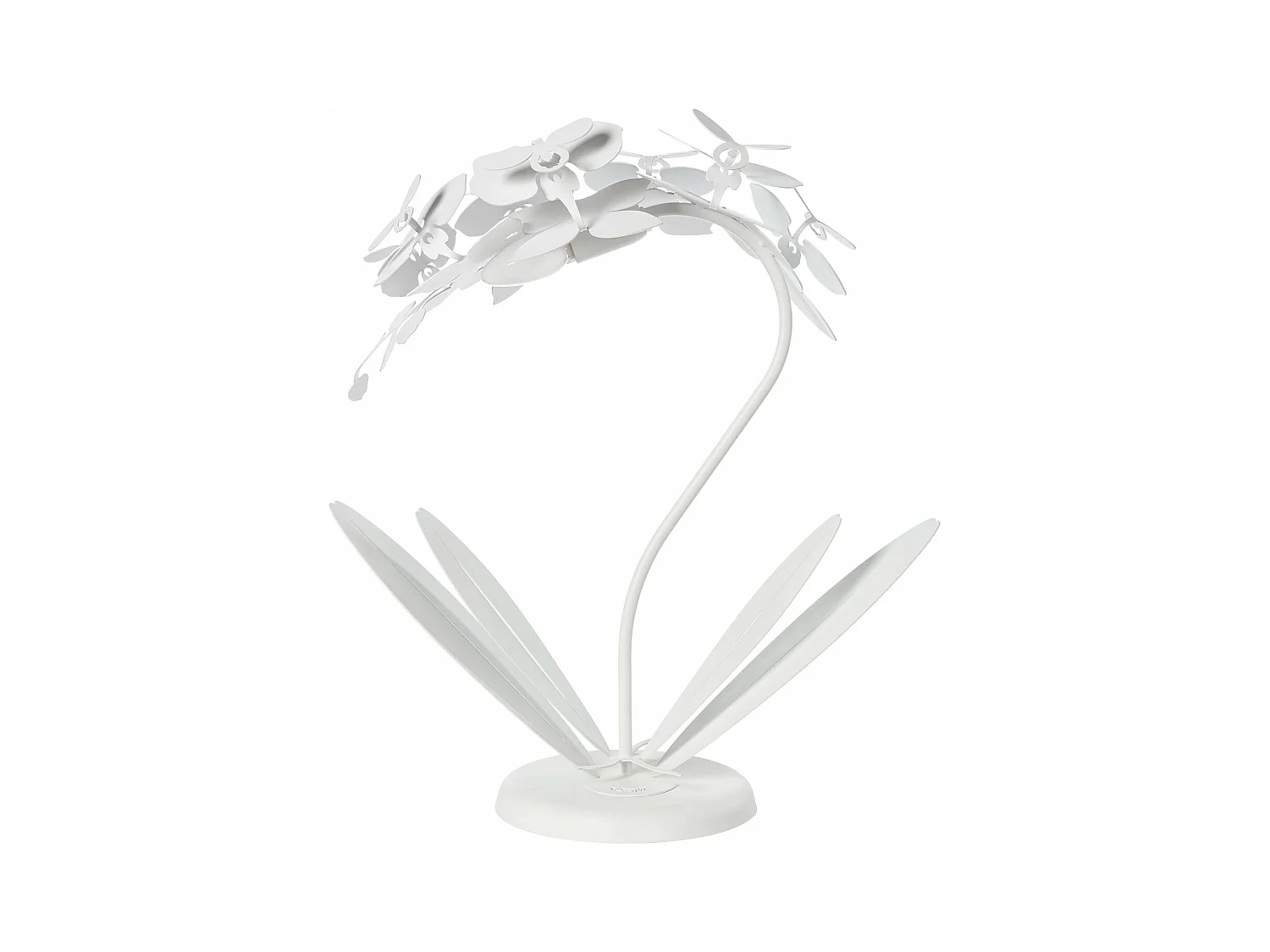 Kleine Orchidea-Tischlampe 38x20x57 cm aus lasergeschnittenem Eisen. Modernes Blumendesign. E14-Anschluss. Hergestellt in Italien. Weiß