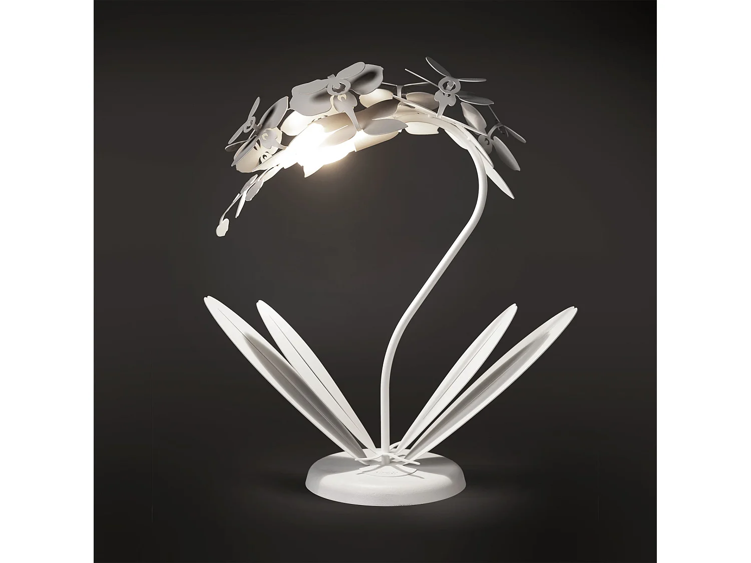 Petite lampe de table Orchidea 38x20x57 cm en fer découpé au laser Design floral moderne Connexion E14 Fabriqué en Italie Blanc
