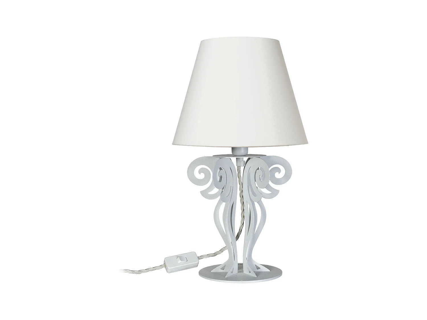 Lampe de table Circeo Ø24x40 cm Base en fer blanc en marbre et abat-jour en tissu ivoire Douille E27 (ampoule exclue)