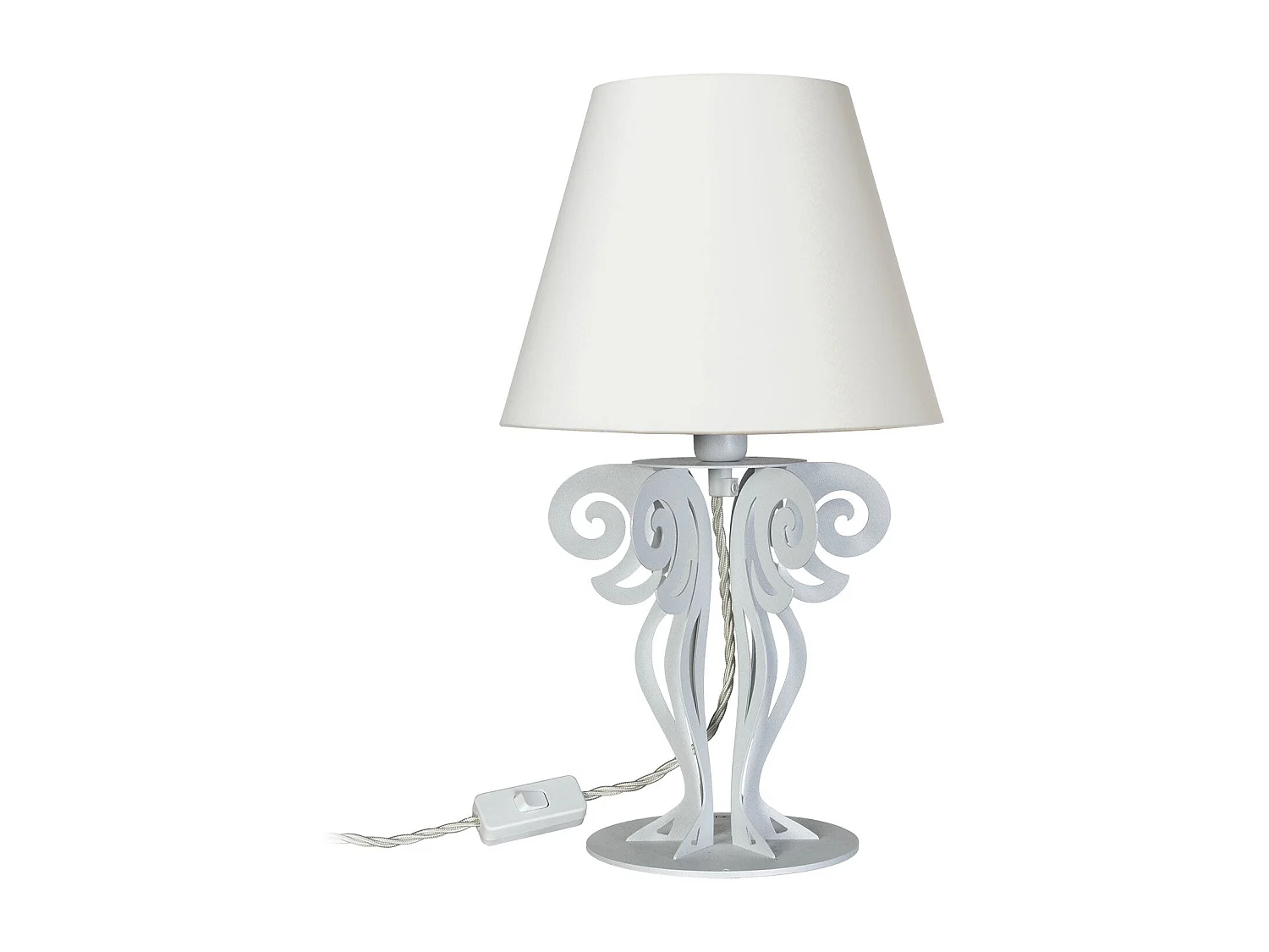 Lampe de table Circeo Ø24x40 cm Base en fer blanc en marbre et abat-jour en tissu ivoire Douille E27 (ampoule exclue)