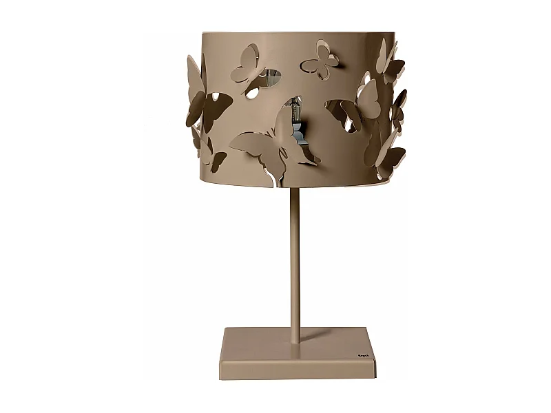 Farfallosa Tischlampe 20x20x37,2 cm aus perforiertem Eisen mit Schmetterlingen im Relief. Dekorativer Lichteffekt. E27-Fassung. Hergestellt in Italien. Beige