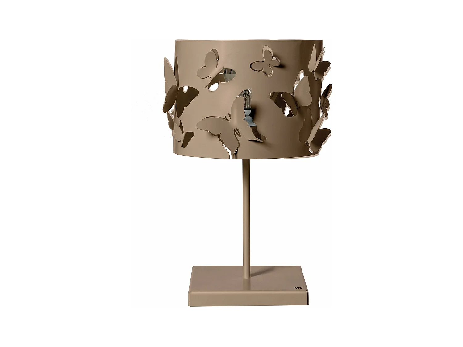 Farfallosa Tischlampe 20x20x37,2 cm aus perforiertem Eisen mit Schmetterlingen im Relief. Dekorativer Lichteffekt. E27-Fassung. Hergestellt in Italien. Beige