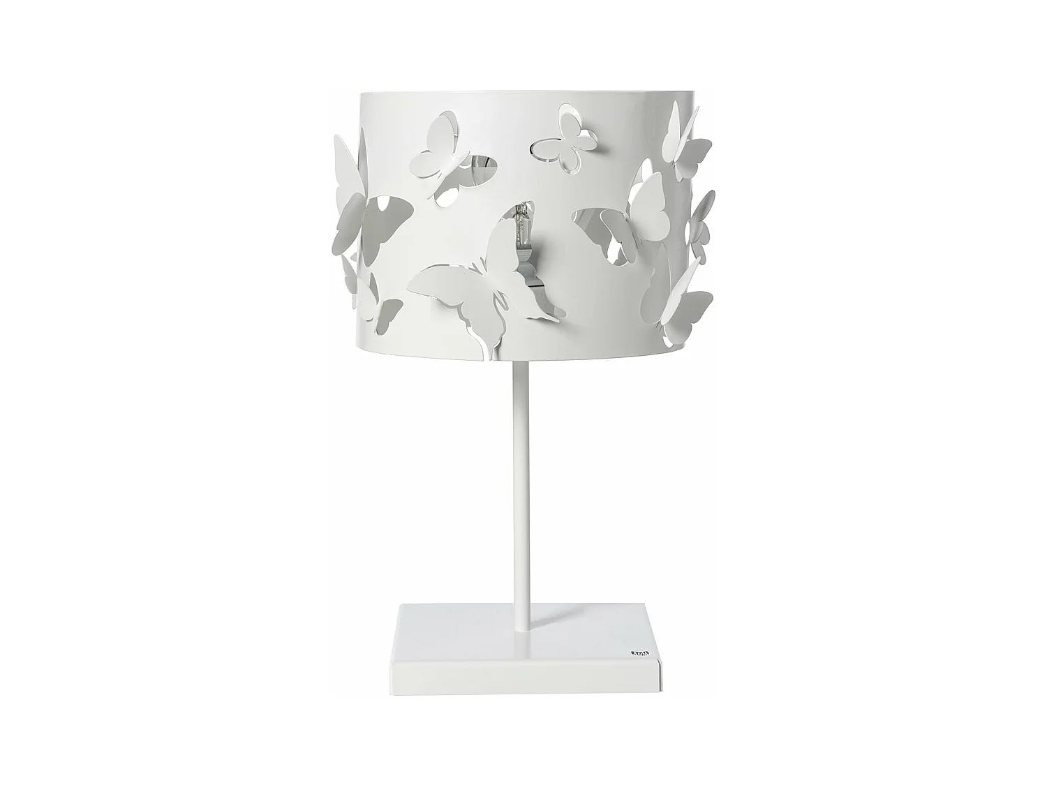 Farfallosa Tischlampe 20x20x37,2 cm aus perforiertem Eisen mit Schmetterlingen im Relief. Dekorativer Lichteffekt. E27-Fassung. Hergestellt in Italien. Weiß