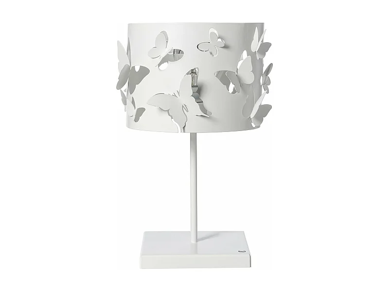 Farfallosa Tischlampe 20x20x37,2 cm aus perforiertem Eisen mit Schmetterlingen im Relief. Dekorativer Lichteffekt. E27-Fassung. Hergestellt in Italien. Weiß