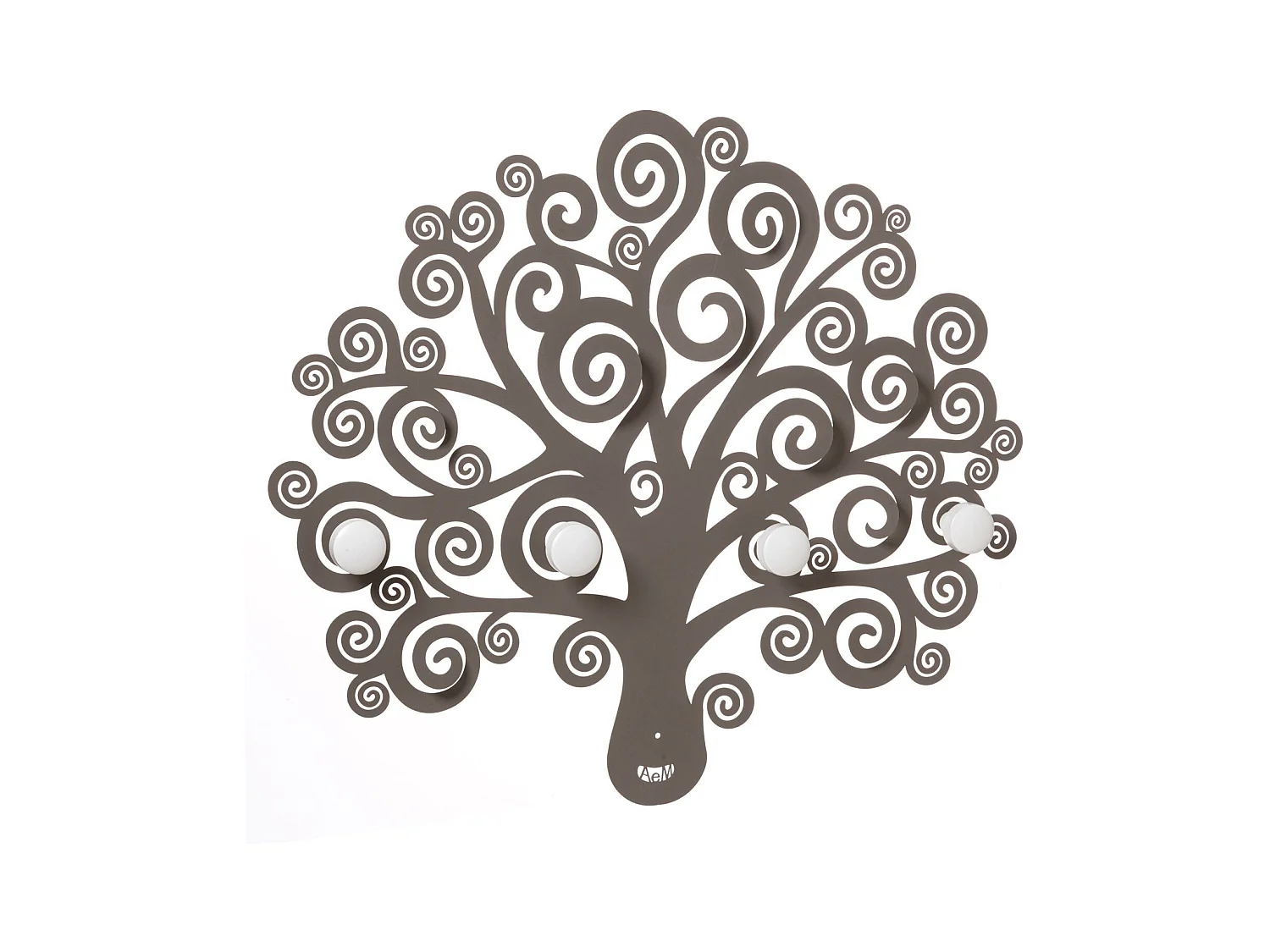 Appendiabiti da parete albero della vita 40x177 cm, in ferro con pomelli in legno, design decorativo italiano colore Fango