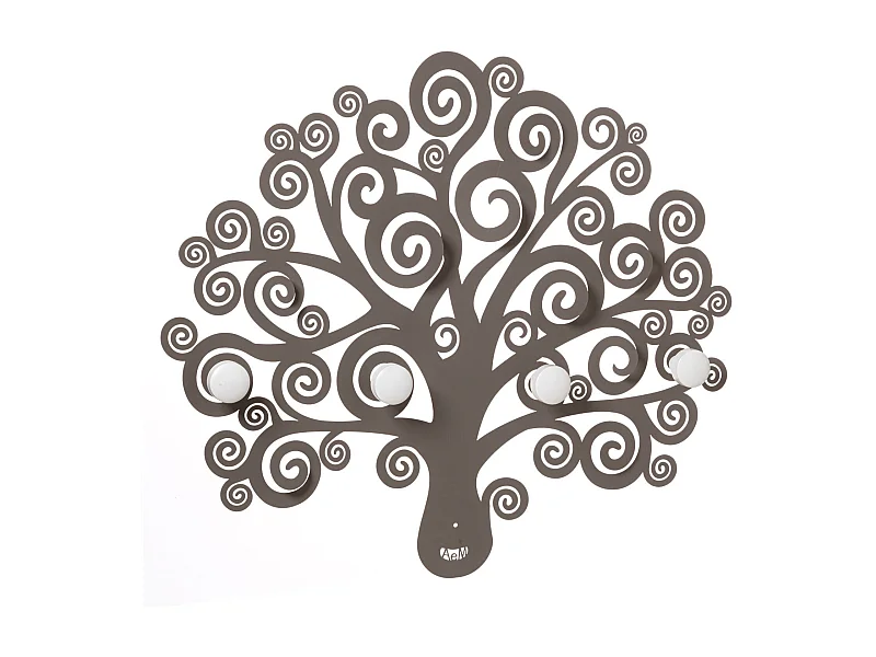 Porte-manteau mural arbre de vie 40x177 cm, en fer avec boutons en bois, design décoratif italien, couleur boue