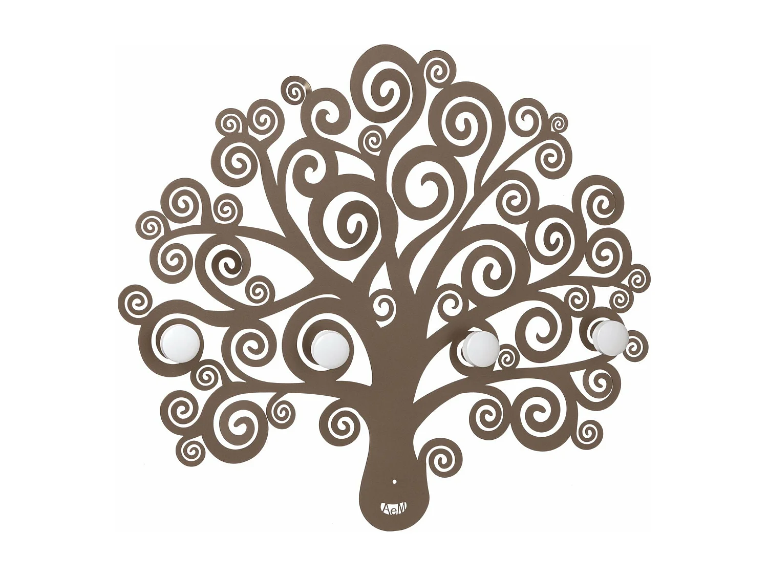 Porte-manteau mural arbre de vie 40x177 cm, en fer avec boutons en bois, design décoratif italien, couleur bronze