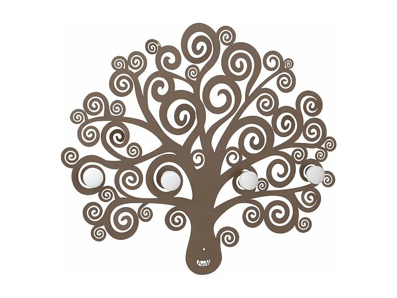 Porte-manteau mural arbre de vie 40x177 cm, en fer avec boutons en bois, design décoratif italien, couleur bronze