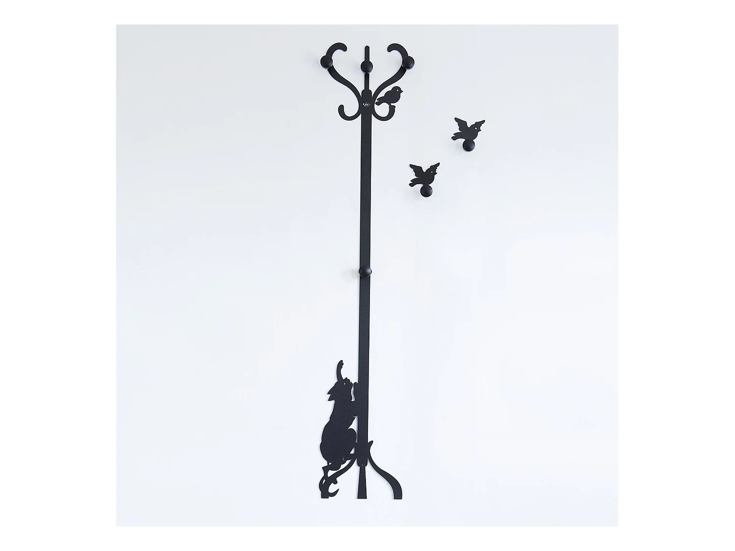 Wandgarderobe Romeo & Vögel – Eisen/Holz, 30x130 cm, kreativ – Made in Italy