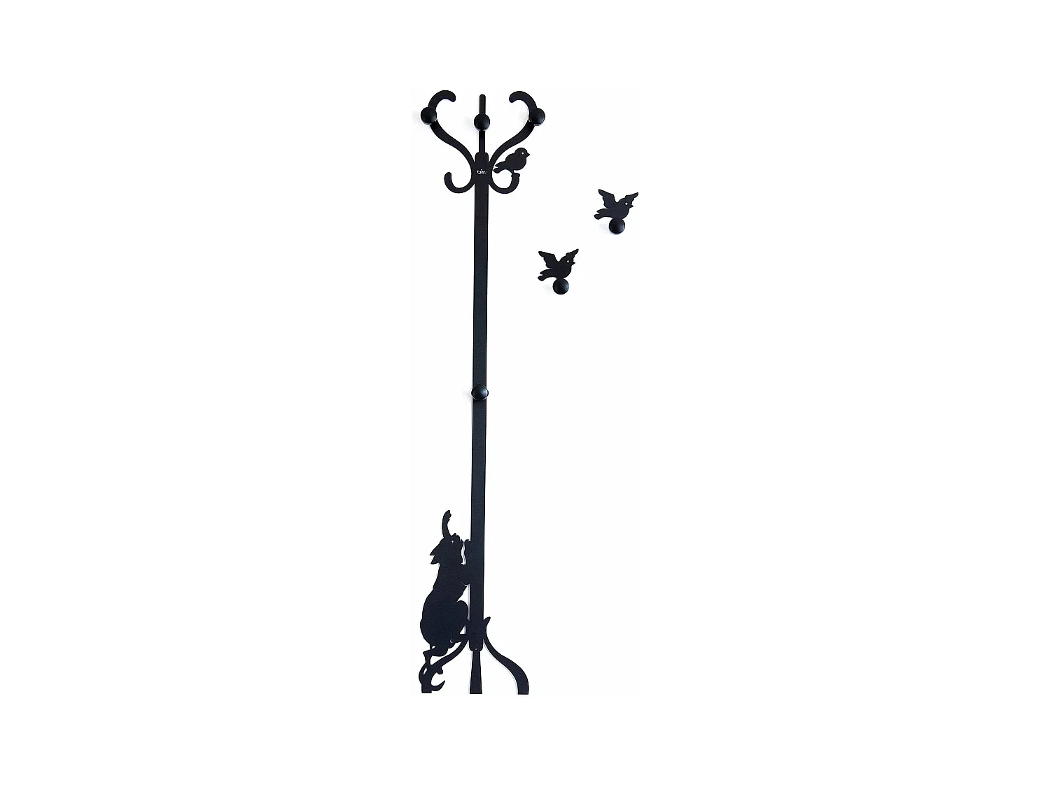 Cintre mural en fer Roméo et les oiseaux avec boutons en bois, Design décoratif Made in Italy 30x130 cm, Style romantique