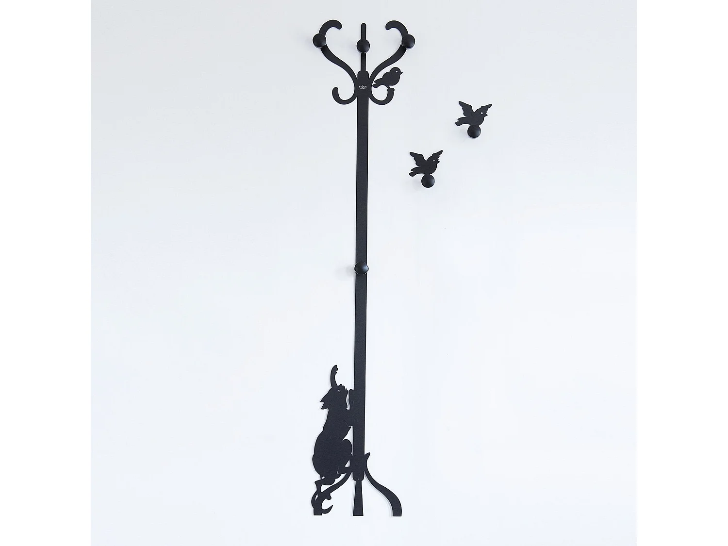 Romeo i ptaki - Wieszak ścienny 130x30 cm, żelazo z drewnianymi gałkami, styl romantyczny, made in Italy