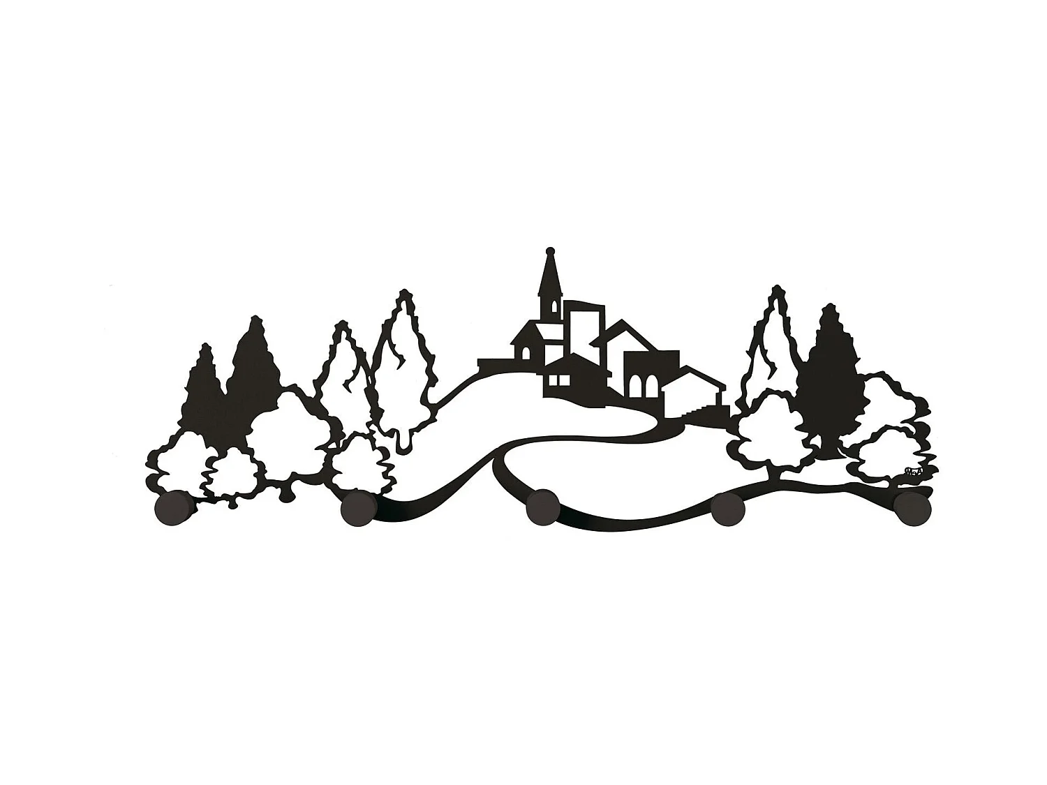 Cintre mural paysage 75x25 cm en fer et bois, design moderne pour entrée, bureau ou chambre, gain de place, Made in Italy