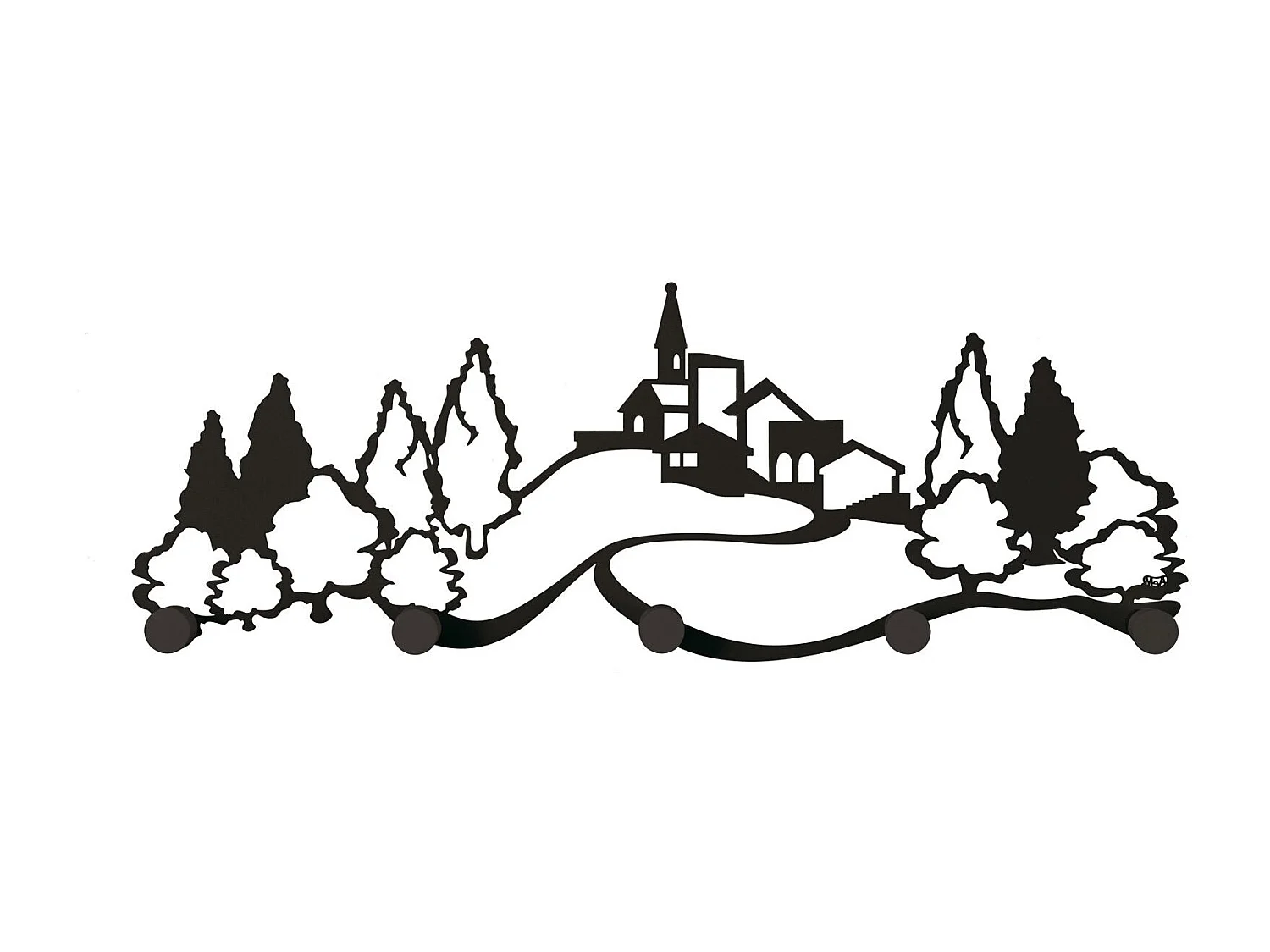 Cintre mural paysage 75x25 cm en fer et bois, design moderne pour entrée, bureau ou chambre, gain de place, Made in Italy