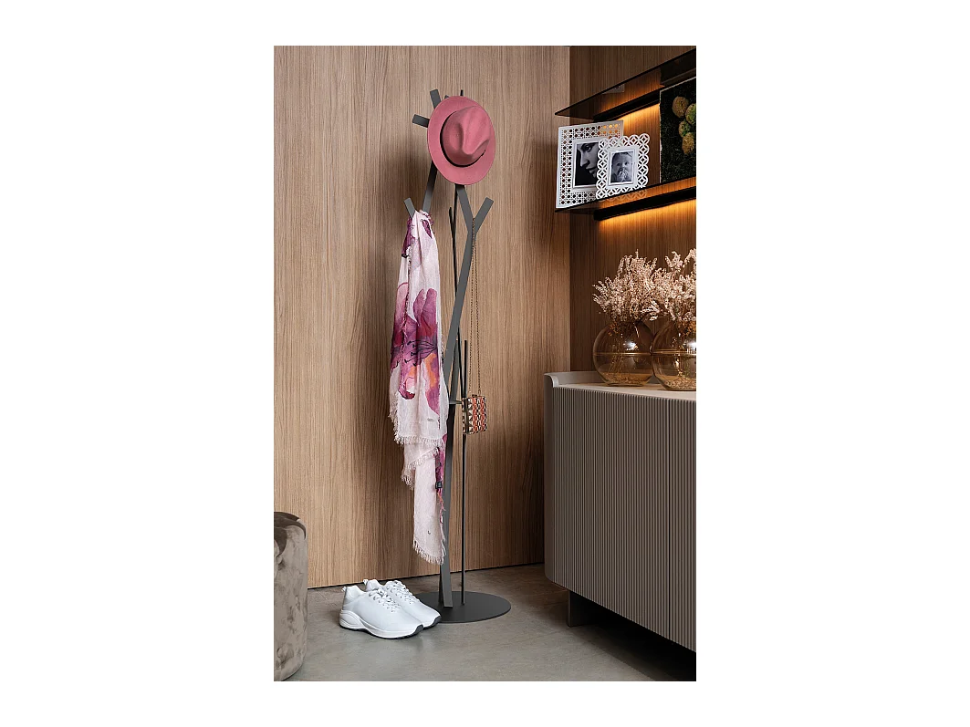 Cintre de sol en fer Uty Ø30x178 cm Design minimaliste autoportant, Mobilier pour entrée, bureau ou bureau Fabriqué en Italie Noir