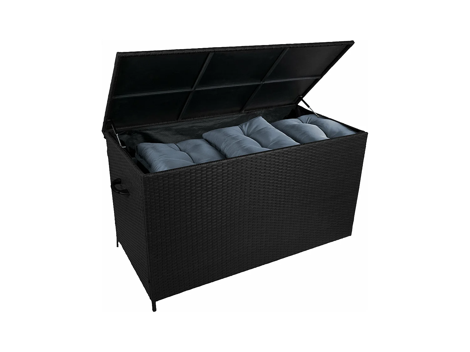 Set Sofa Esquinero de aluminio Antracita 7 plazas + Caja de Almacenamiento en Ratán negro 582L