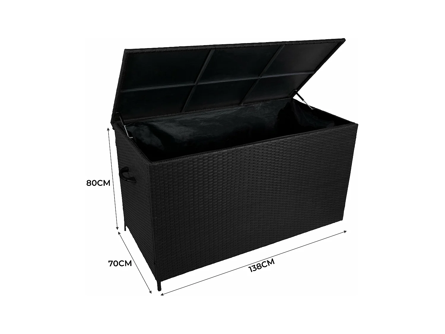 Set Sofa Esquinero de aluminio Antracita 7 plazas + Caja de Almacenamiento en Ratán negro 582L