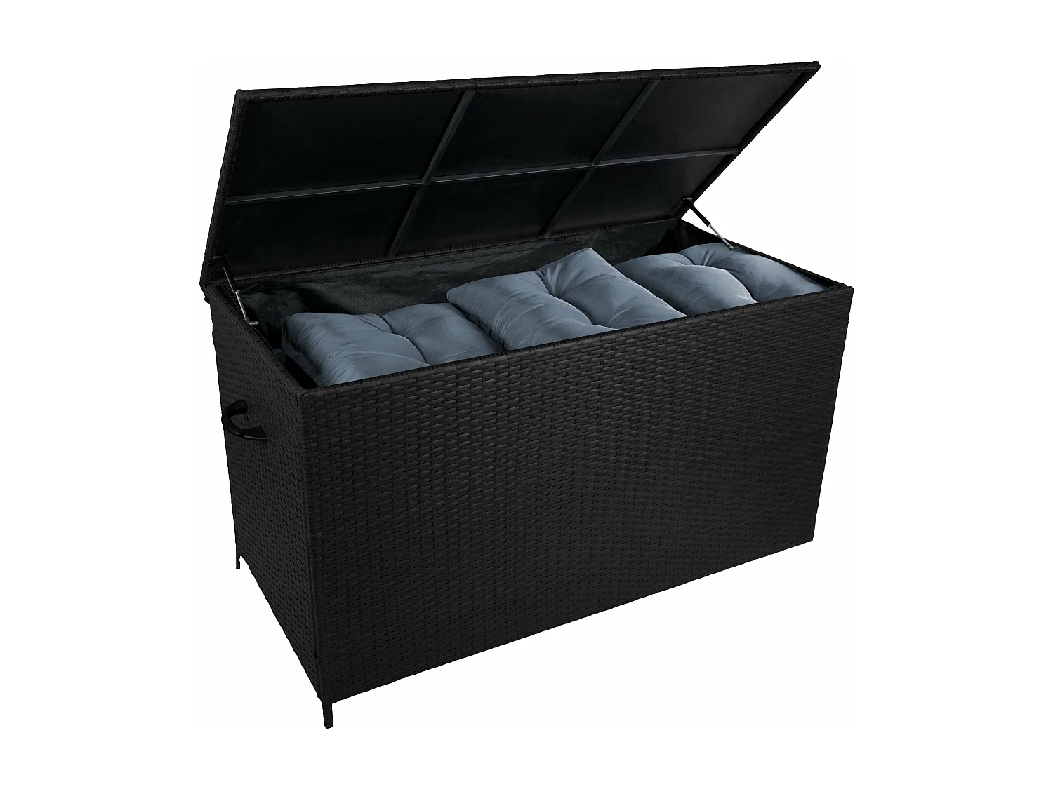 Gartenmöbel Set Holzeffekt Aluminium mit Rattan Aufbewahrungsbox Schwarz