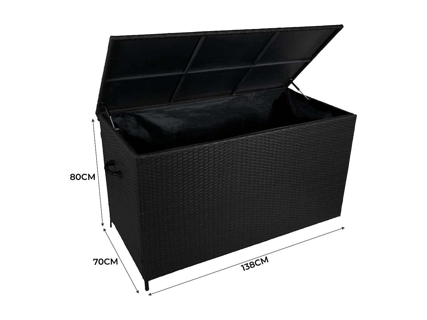 Gartenmöbel Set Holzeffekt Aluminium mit Rattan Aufbewahrungsbox Schwarz