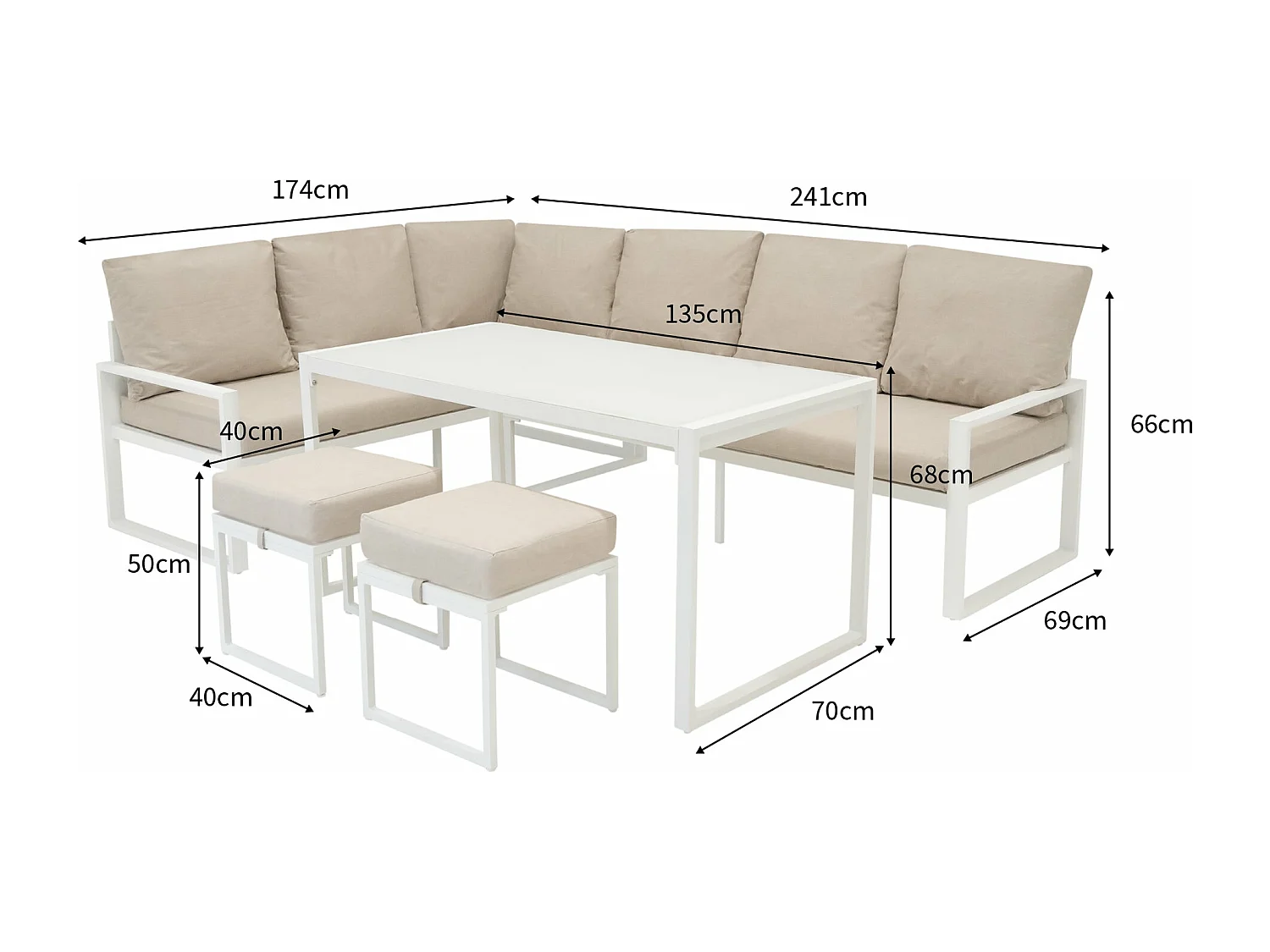Salon de Jardin en Aluminium Blanc & Coffre de Rangement 582 L en Rotin Noir 7 Places Canapé Table à Manger [Housse de Pluie INCLUS]