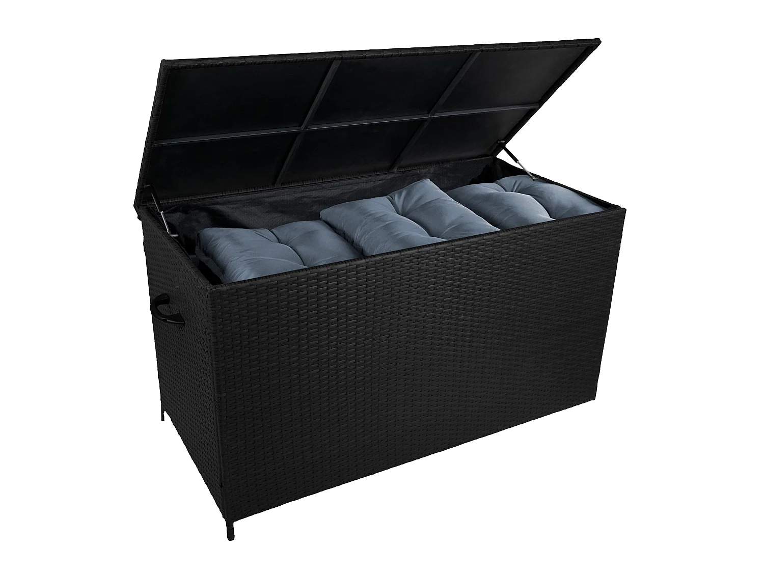 Set Sofa Esquinero de aluminio Blanco 7 plazas + Caja de Almacenamiento en Ratán negro 582L