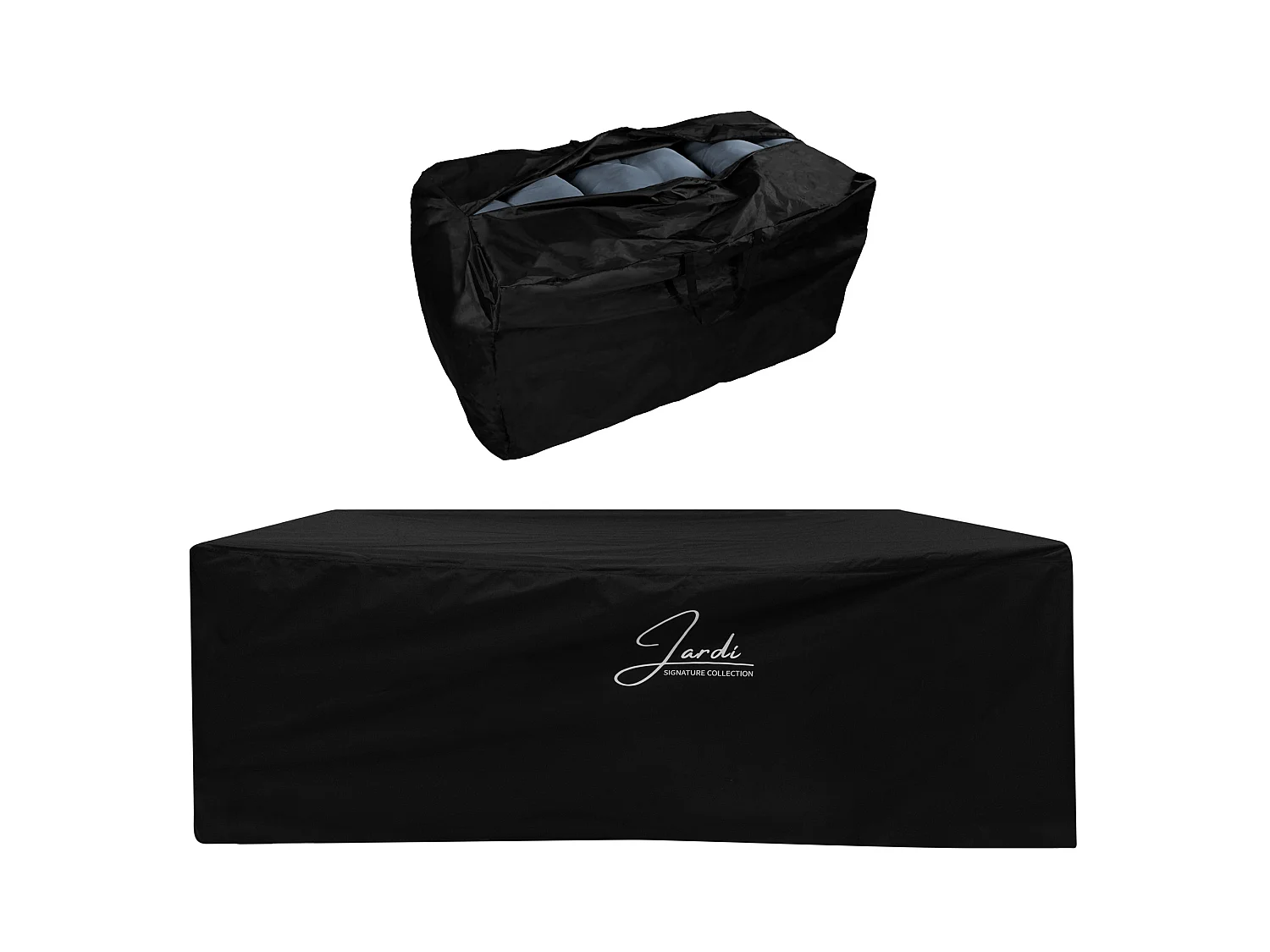 Set Sofa Esquinero de aluminio Blanco 7 plazas + Caja de Almacenamiento en Ratán negro 582L